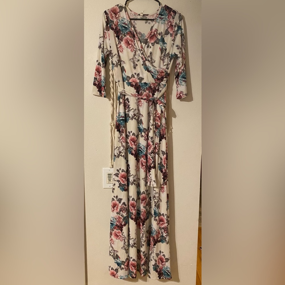 Pink blush Large White with flowers Maternity dress